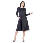 24seven Comfort Apparel Midi Length Fit N Flare Pocket Dress