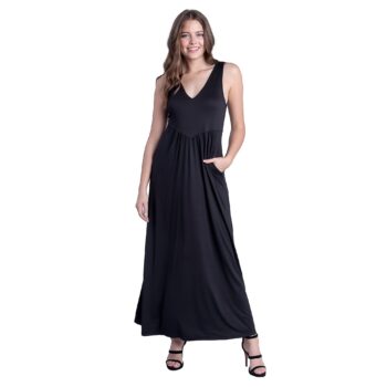 24seven Comfort Apparel Sleeveless V Neck Maxi Dress with Pocket Detail