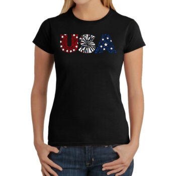 LA Pop Art Women's Word Art T-Shirt - USA Fireworks